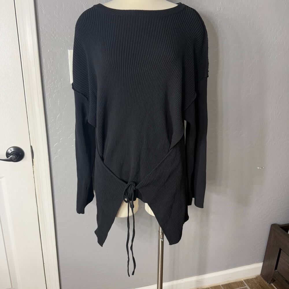 Free People FP Beach Brig Tie Front Pullover Tunic Sweater Black M OB1171652